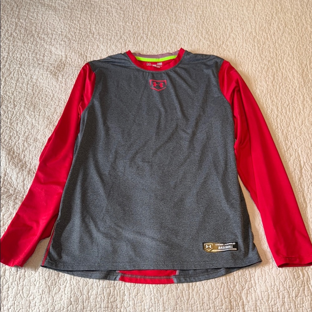 Under Armour Red and Gray Long Sleeve Tee
